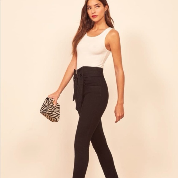 Reformation Yasmin Jeans Black Tie Front Size 26 High Waist Minimalist - Picture 1 of 13